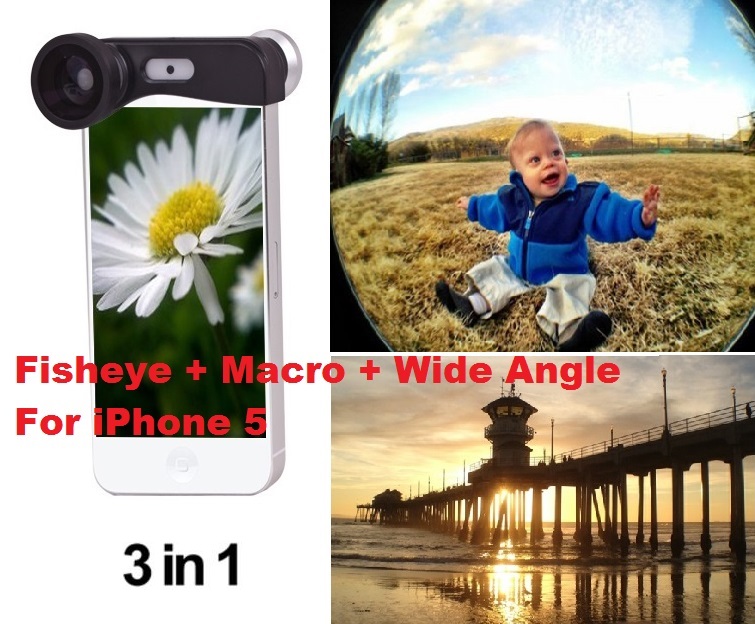 3 in 1 Fisheye + Macro + Wide Angle Camera Photo Lens For iPhone 5