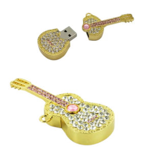 Gold Guitar Shape Metal Crystal Key Chain 32GB USB Drive Thumb Drive Pen Drive Flash Drive