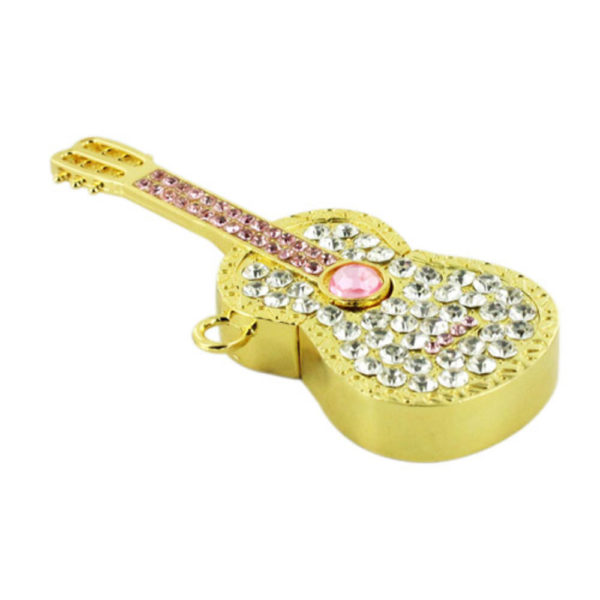 Gold Guitar Shape Metal Crystal Key Chain 32GB USB Drive Thumb Drive Pen Drive Flash Drive