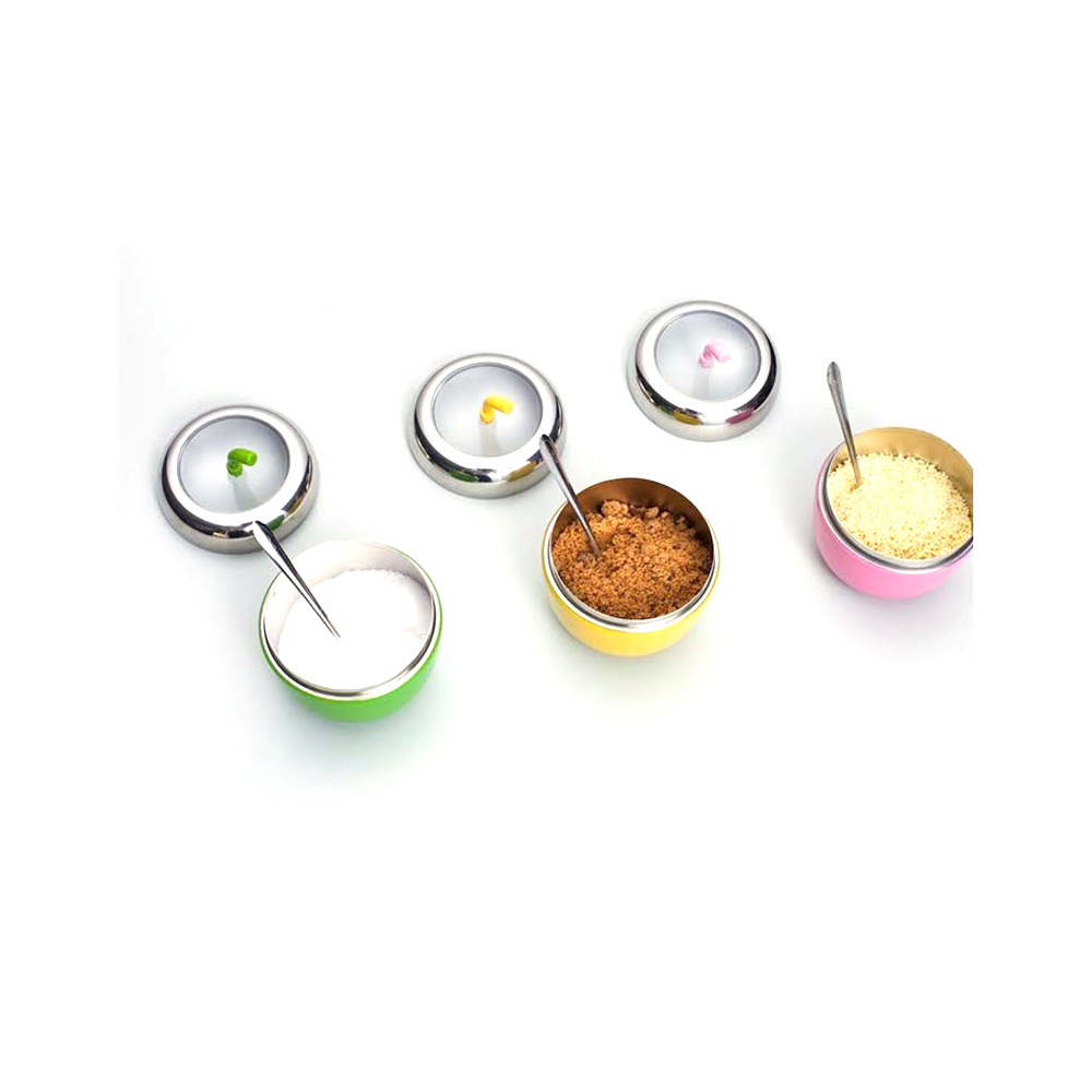 Apple Shape Salt Sugar Condiment Seasoning Bowl Pot With Spoon Yellow
