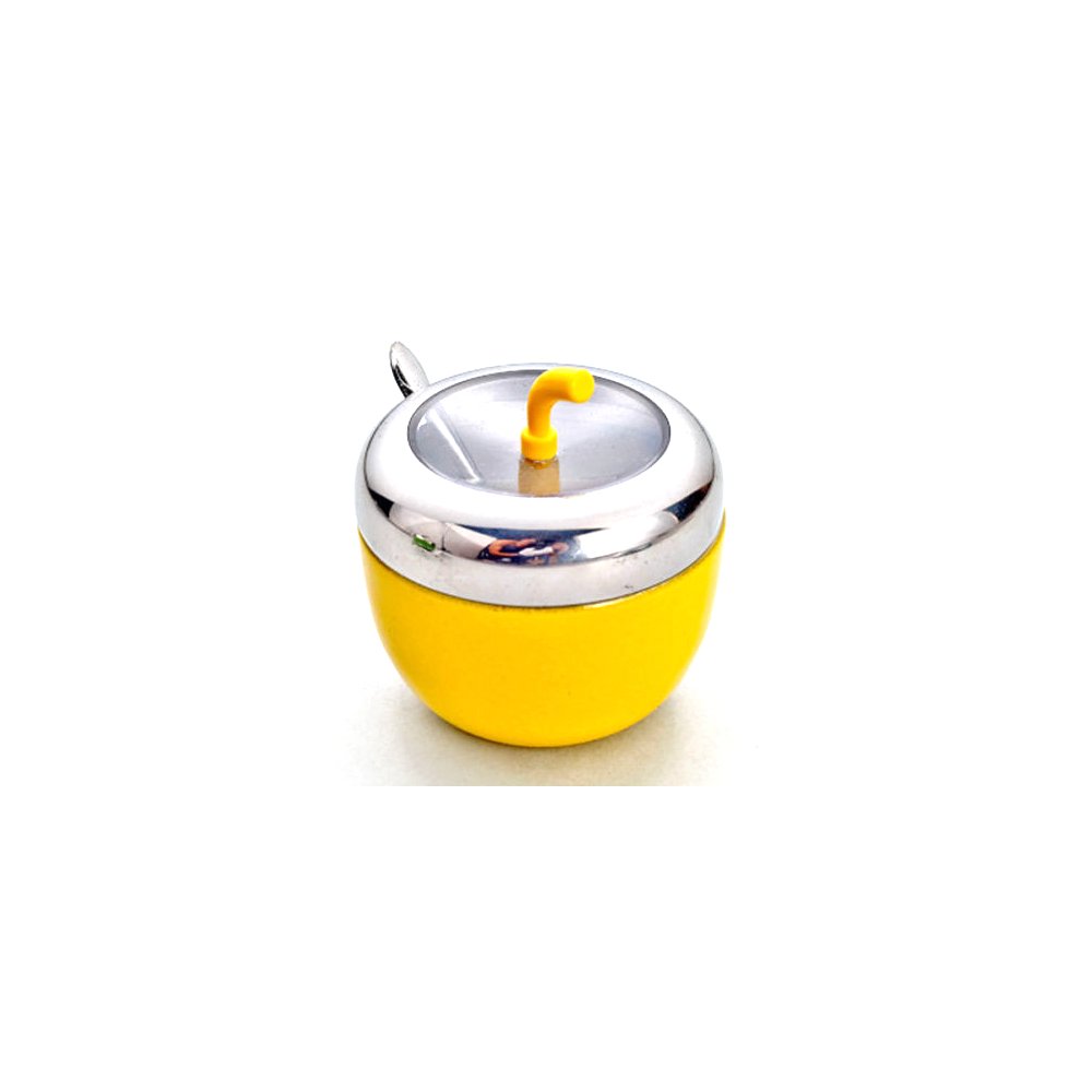 Apple Shape Salt Sugar Condiment Seasoning Bowl Pot With Spoon Yellow